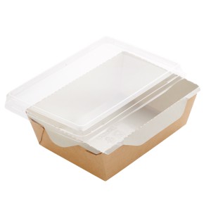 Papírový box / miska EKO na salát 145x100x55 mm hnědý s transp. víčkem [50 ks]