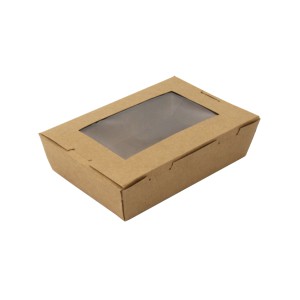 Papírový box EKO na jídlo 218/195 x 163/140 x 65 mm kraft s okénkem 2050 ml