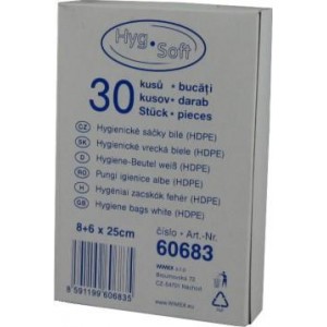 Hygienické sáčky bílé (HDPE) 8 + 6 x 25 cm (30 ks)