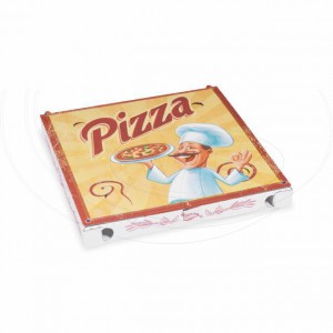 Krabice na pizzu (mikrovlnitá lepenka) C4 bílá s potiskem 29,5 x 29,5 x 3 cm [1 ks]