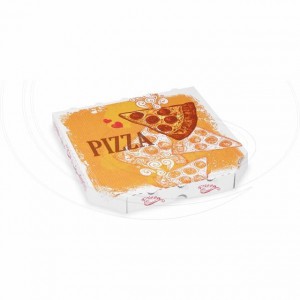 Krabice na pizzu (mikrovlnitá lepenka) E6 bílá s potiskem 26 x 26 x 3 cm [100 ks