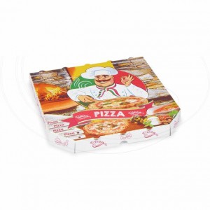 Krabice na pizzu (mikrovlnitá lepenka) E6 bílá s potiskem 30 x 30 x 3 cm [100 ks]